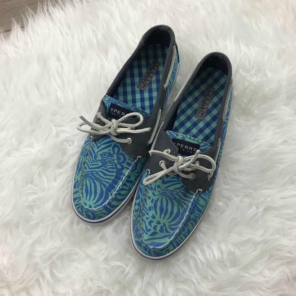 Sperry’s Turquoise Zebra/ Navy Boat Shoe